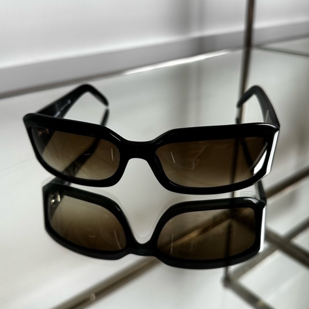 CHANEL Black Rectangular Logo Crystal Sunglasses - Picture 2 of 5